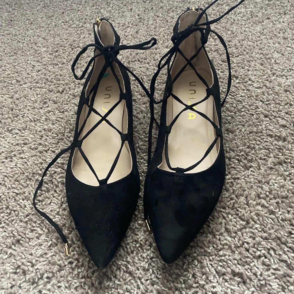 Black lace up flats